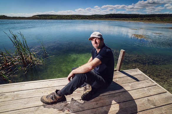 Nature Glenelg Trust founder Mark Bachmann at Lake Mombeong, where the proposed Kentbruck wind farm, with its 103, 270 metre high windtowers, will be in the middle of four National Parks.