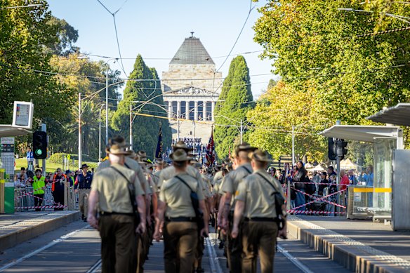 The Anzac Day march through Melbourne.