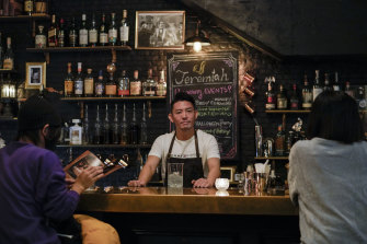 Keisuke Yamamoto of Jeremiah Tokyo at his bar in Tokyo’s Shinjuku district. 