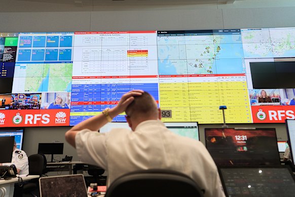 The State Operations Centre at NSW RFS headquarters on Friday.