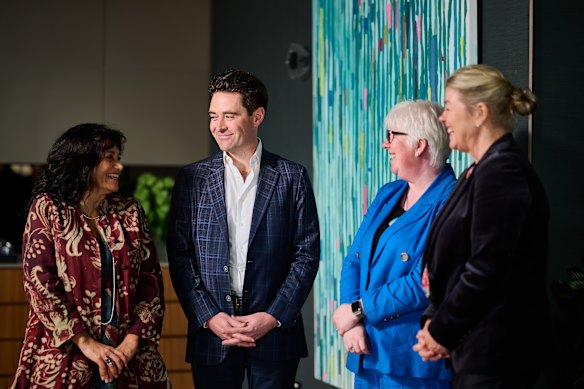 Regional Arts WA chief executive Dr Pilar Kasat, Minderoo Foundation chief executive John Hartman, Penny Dakin, executive director, communities at Minderoo, and RAWA chair Josephine Johnson.