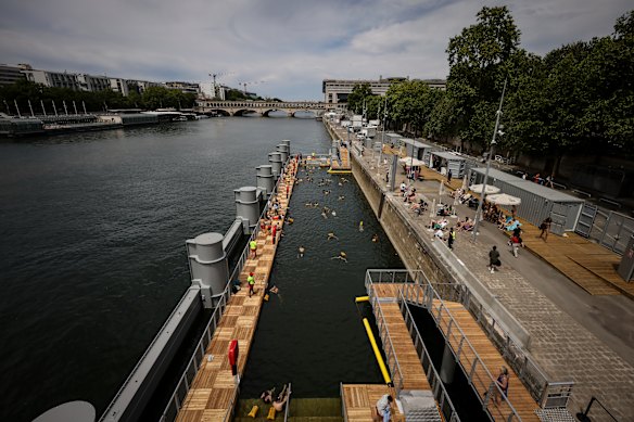 Caps and goggles are not compulsory but all bathers are required to be tethered to a fetching yellow inflatable tow float.