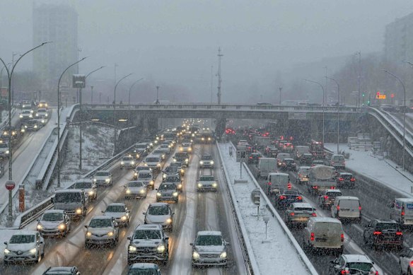 Snow caused havoc on roads in Paris.
