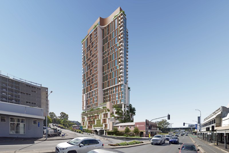 A render of the planned tower above the heritage-listed Morrison Hotel in inner-city Brisbane.