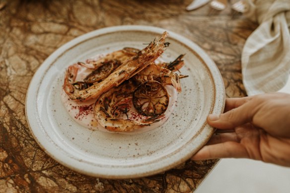 Grilled prawns on the menu at Restaurant Maria.