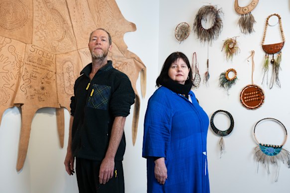 Australian Design Centre director Lisa Cahill and cultural adviser and artist Jason Wing in the gallery in Darlinghurst.