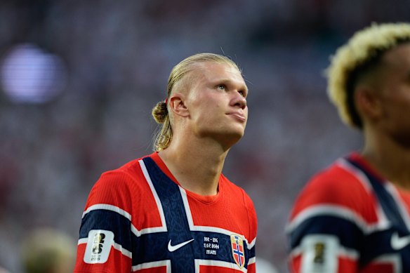 Norway’s Erling Haaland leaves the World Cup pitch after losing to England. 