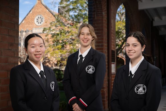 Christiana Soo, Madeleine Watson and Lauren Korenblyum from Pymble Ladies’ College are pushing for civics education in school.
