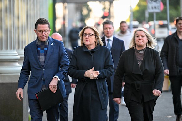 Victorian Premier Jacinta Allan and senior ministers visiting the East Melbourne Synagogue today.