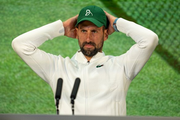Novak Djokovic speaking to the media, following his defeat against Jannik Sinner.