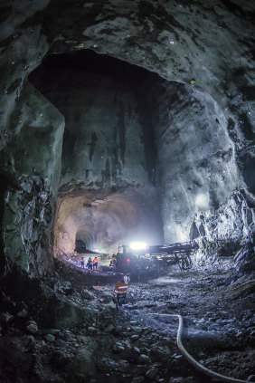 Excavating entree  tunnels heavy  underground astatine  the Oyu Tolgoi copper mine.