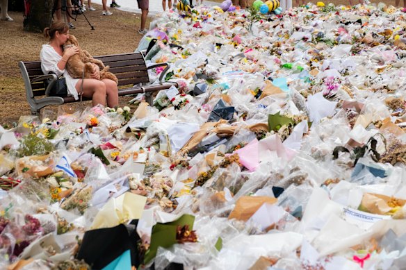 The sea of flowers at Bondi on Saturday. 