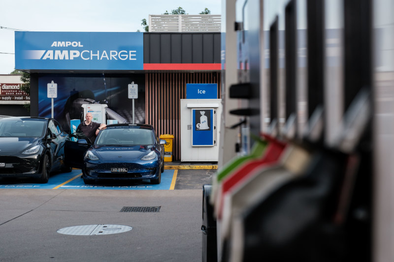 Ampol charging stations like this will be installed into Stockland town centres.