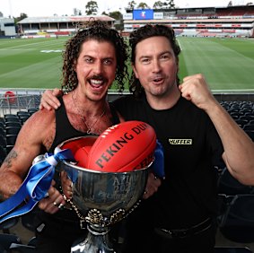 Adam Hyde and Reuben Styles from Peking Duk ahead of this year’s AFLW decider at Ikon Park.