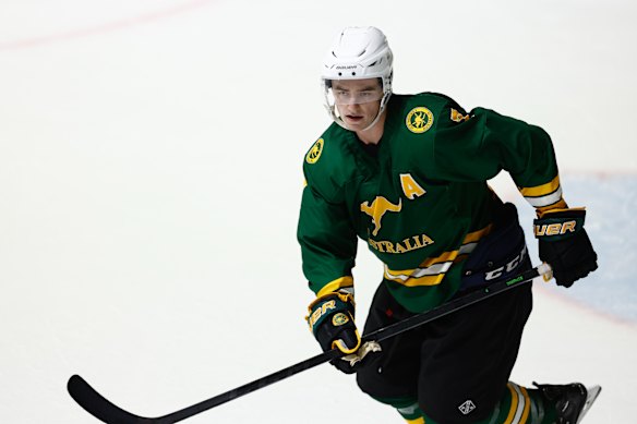 Australia’s James Woodman during the 2023 Ice Hockey World Championships.