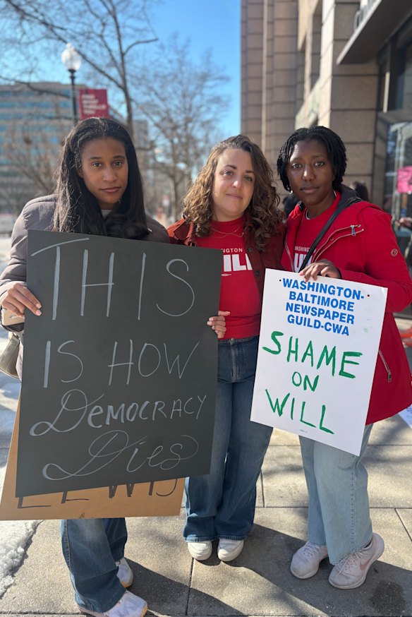 Washington Post union member Katie Mettler (centre): &ldquo;We are the hometown newspaper of the United States of America.&rdquo;