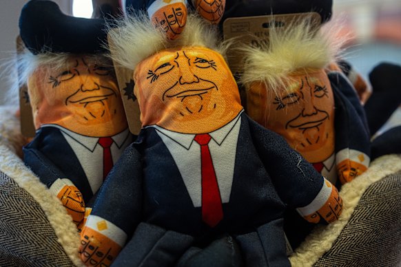 Trump dolls for sale in a shop in Windsor, England, on Tuesday ahead of the US president’s visit.