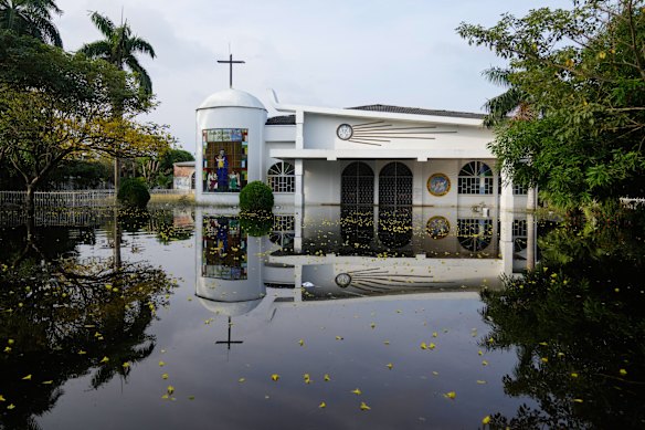 The Maria de los Angeles Church is flooded after the Sinu River overflowed in Monteria, Colombia.