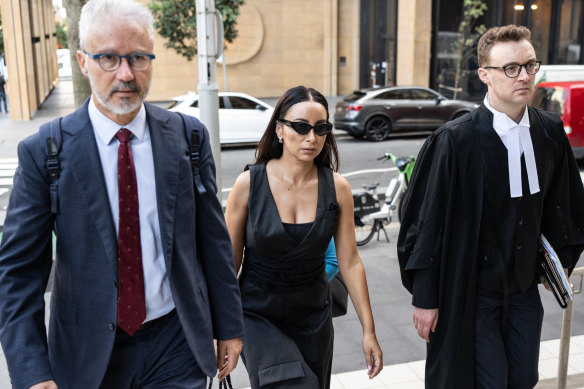 Antoinette Lattouf with solicitor Josh Bornstein and barrister Philip Boncardo outside the Federal Court in Sydney on Thursday.