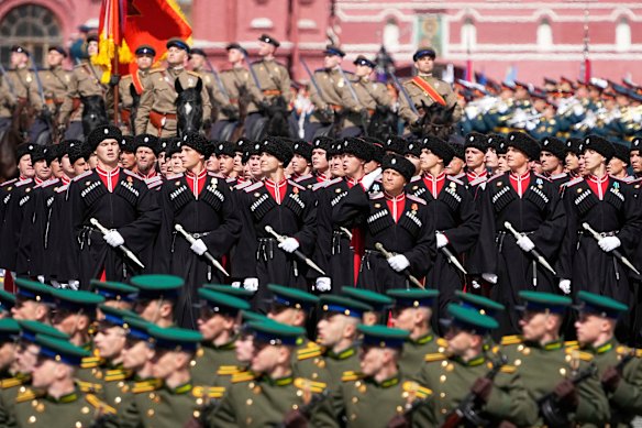 Cossacks attend the Victory Day military parade in Moscow on Friday.
