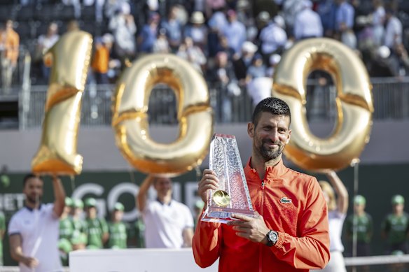Novak Djokovic celebrates in Geneva.