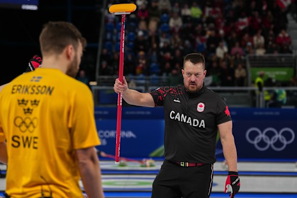 Canada’s Ben Hebert, and Sweden’s Oskar Eriksson in action.