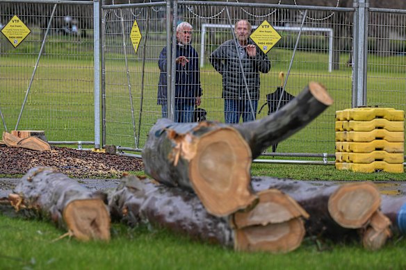 Save Albert Park members Geoff Gowers (left) and John Middleton (right) at Albert Park.