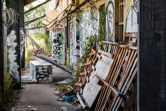 The left side of the Homebush Theatre, which has been badly vandalised.
