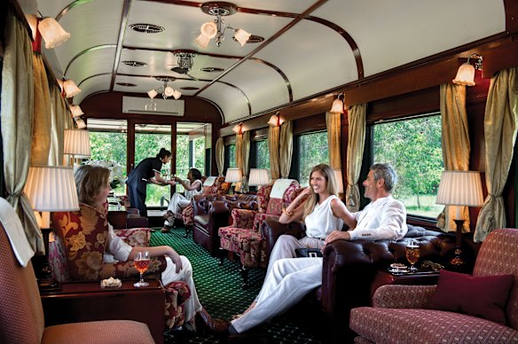 Lounging around in the Rovos Rail Lounge Car.