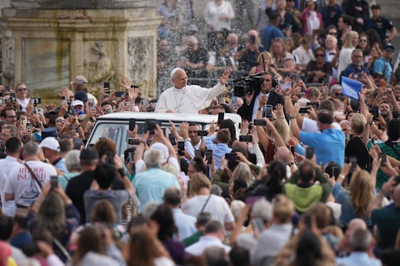 Thousands queued to enter St Peter’s Square and hear Pope Leo’s remarks on Wednesday.