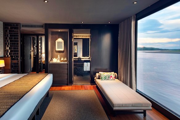 One of the luxurious suites aboard the 62-metre Aqua Nera, specially designed for the Amazon.