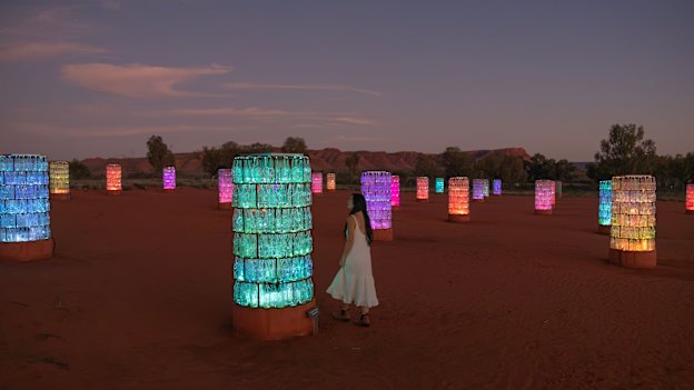 Bruce Munro’s Light-Towers installation at Discovery Resorts Kings Canyon.