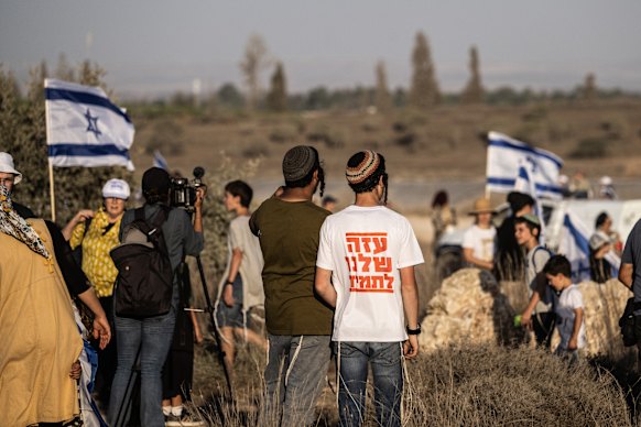 Right-wing Jewish settlers gather near the Gaza border last week.