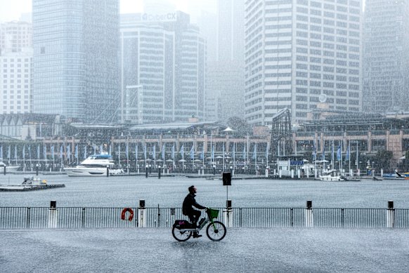 Heavy rain at Darling Harbour in Sydney earlier this week.
