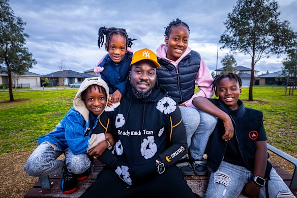 Ola Ominiyi and his four children Marvella 6, Samuel 10 , Abraham 10 and Ashanti 16, live in Strathtulloh, Melbourne’s most fertile suburb.