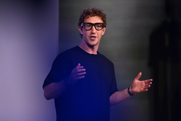 Meta chief executive Mark Zuckerberg wears a pair of Meta Ray-Ban Display AI glasses during the Meta Connect event in California.