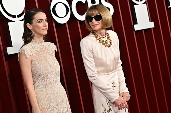 Bee Carrozzini, left, and Anna Wintour arrive at the 78th Tony Awards on Sunday, June 8, 2025.