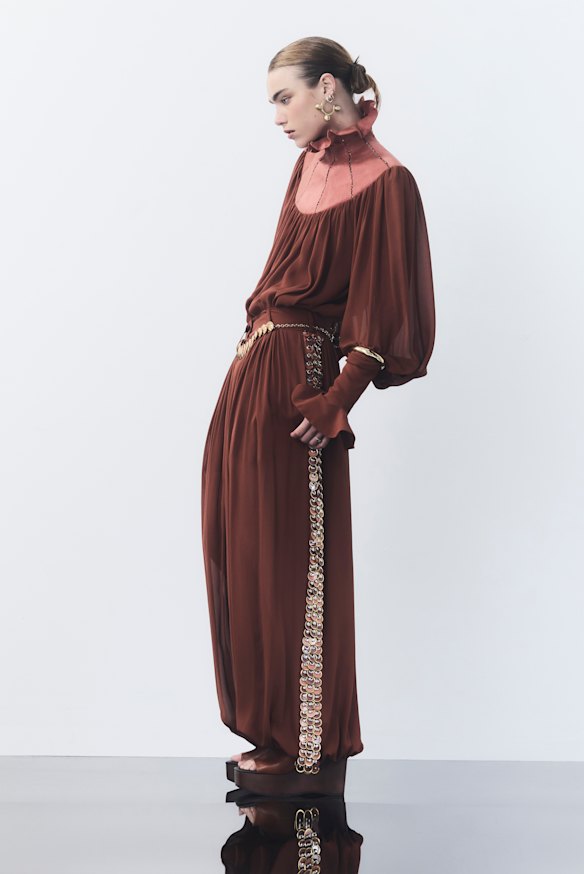 Alémais top, POA, “Babette” pants, POA, “Le Jardin” earrings, $350, and bracelet, $420. Zara belt, $70, and shoes, $149.
