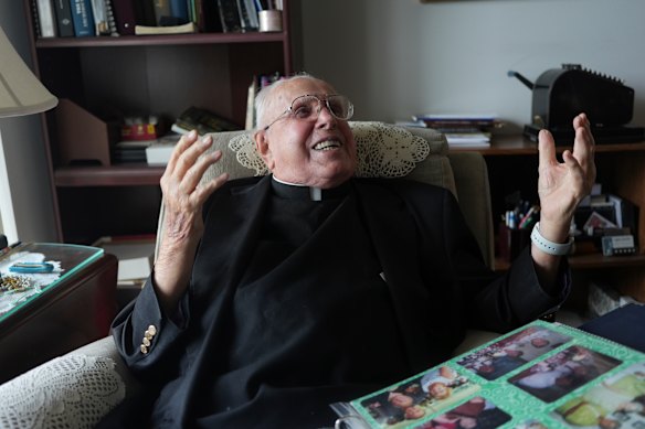 The Reverend James Kelly laughs as he says the secret to longevity is a lot of milk and prayers.