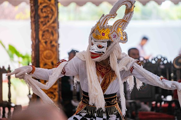 A traditional dancer performs at the Sumenep Palace Museum in the Indonesian province of East Java.