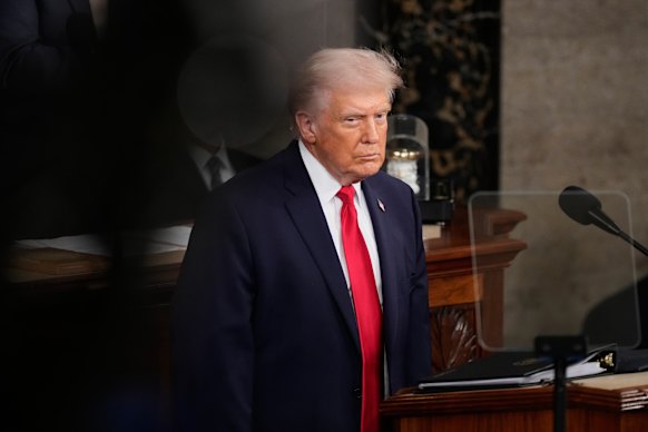 Trump at the State of the Union in February, one of the speeches from which his teleprompter operator is alleged to have profited.