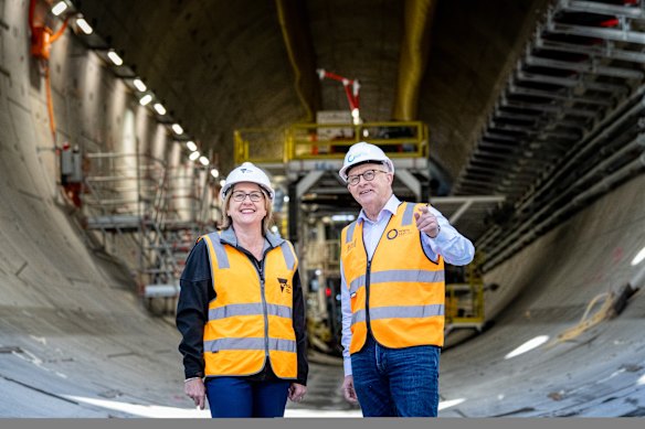 Prime Minister Anthony Albanese with Victorian Premier Jacinta Allan at the North-East Link road project in June.