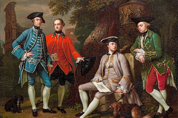An 18th-century painting of a grand tour group of British gentlemen by the artist Nathaniel Dance.