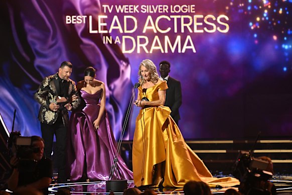 Lynne McGranger accepts the Silver Logie for best lead actress in a drama at the Logie Awards. 