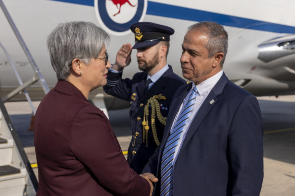Foreign Minister Penny Wong and Israel’s ambassador to Australia Amir Maimon during a visit to Israel.