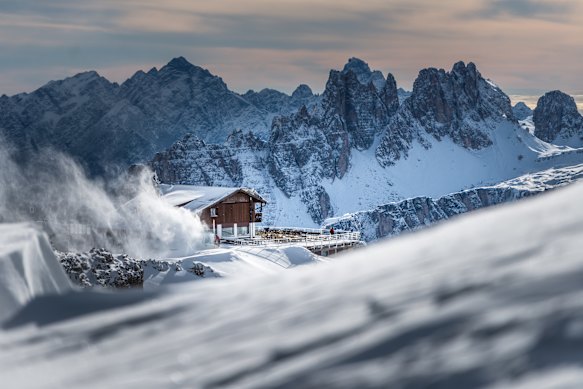 A rifugio (hut), high in the mountains of the Dolomites.