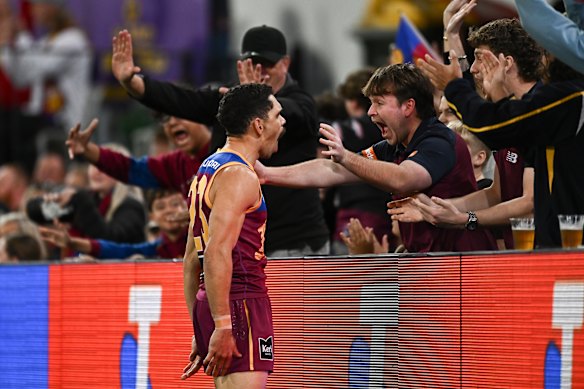 Charlie Cameron celebrates with the fans.