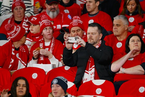 Wrexham fans take their seats at Marvel Stadium for their clash with Melbourne Victory.