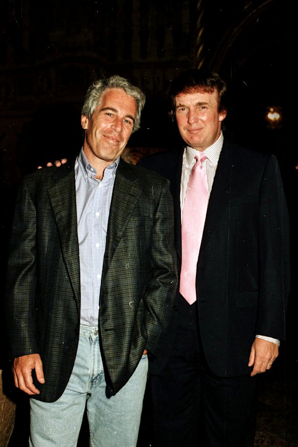 Donald Trump with Jeffrey Epstein at the Mar-a-Lago estate in Florida in 1997.