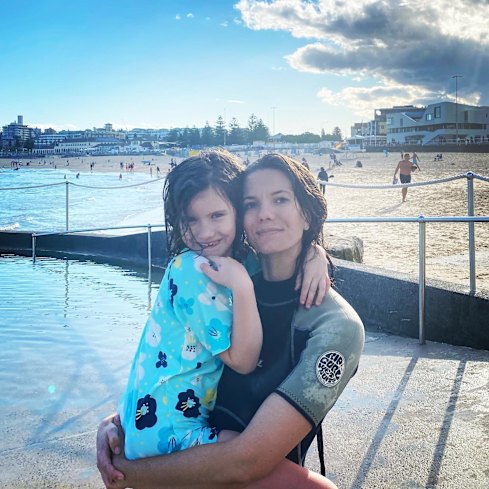 NSW Water Minister Rose Jackson with her daughter at Bondi Beach.